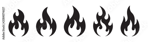 Set of graphic fire icons with different shapes and styles on transparent background.