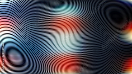 Abstract digital glitch art with colorful pixel blocks and wavy black and white moire line patterns