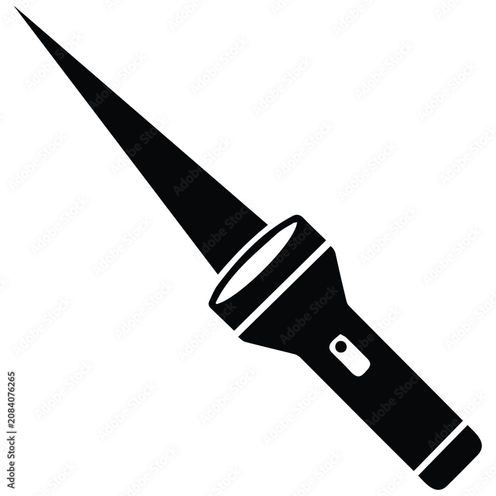 Fototapeta premium A sharp beam of light projects from modern flashlight vector silhouette illustration design.