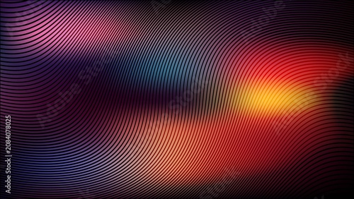 Abstract colorful fingerprint pattern with glowing waves and digital lines on a black background