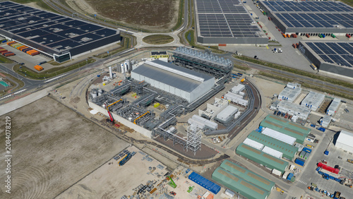 Maasvlakte Rotterdam, South Holland, Netherlands - 25 April 2026: Aerial view of Holland Hydrogen 1 Green Hydrogen Plant by Shell