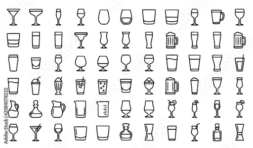 Fotografía Editable Drink Glass and Cocktail Barware Linear Icon Collection Vector
