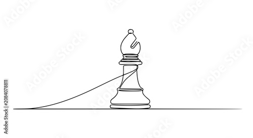 Obraz na plátně Single continuous line drawing of a chess bishop piece on a white background, minimalist strategy concept