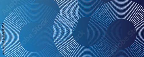 WebAbstract blue geometric lines glowing on dark blue background. Modern shiny blue circle lines pattern. Futuristic technology concept. Suitable for cover, poster, banner eps 10. vector