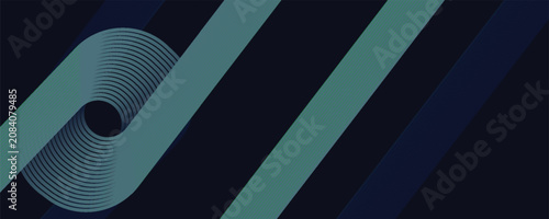 Modern dark blue abstract horizontal banner background with glowing geometric lines.Suitable for covers, brochures, presentations, flyers. vector