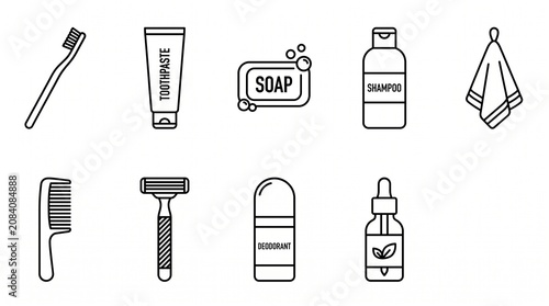 Bathroom Personal Care Icon Pack Black White Hygiene Vector Set