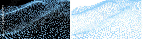 Konstfotografi Abstract futuristic background with blue cyber grid, undulating digital landscap
