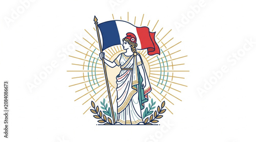 Fotografía Marianne Symbol of France Holding the French Flag.