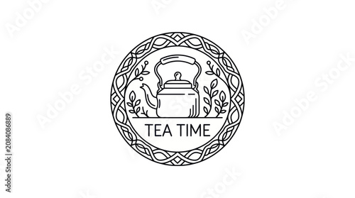 Fotografie Tea Time Circular Badge Vector Illustration