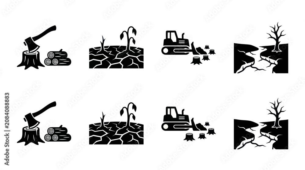 Obraz premium Deforestation and Environmental Damage Icon Set