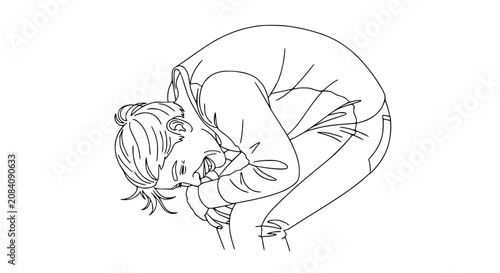 Obraz na plátně Person bent over laughing, cartoon style line drawing