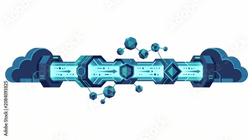 Premium flat vector illustration of a VPN secure connection showing encrypted tunnel communication between remote networks