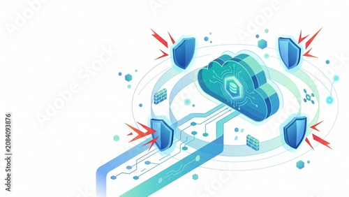 Modern flat cyber threat protection illustration featuring secure digital infrastructure, encrypted networks, and advanced cyber defense concepts