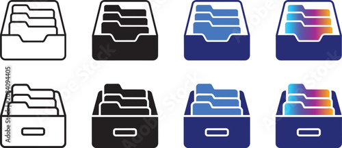 Document Filing Cabinet Drawer and Archive Folder Icon Set
