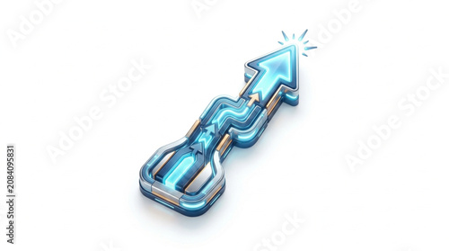 Blue metallic arrow pointing upwards with a wavy path symbolizing growth.