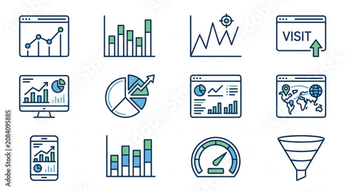 Collection of Business Analytics and Data Visualization Icons.