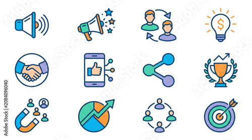 Collection of Business and Marketing Icons Representing Various Concepts.