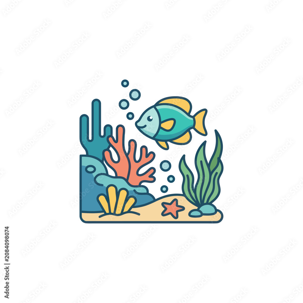 Fototapeta premium Tropical Fish and Coral Reef Vector Illustration