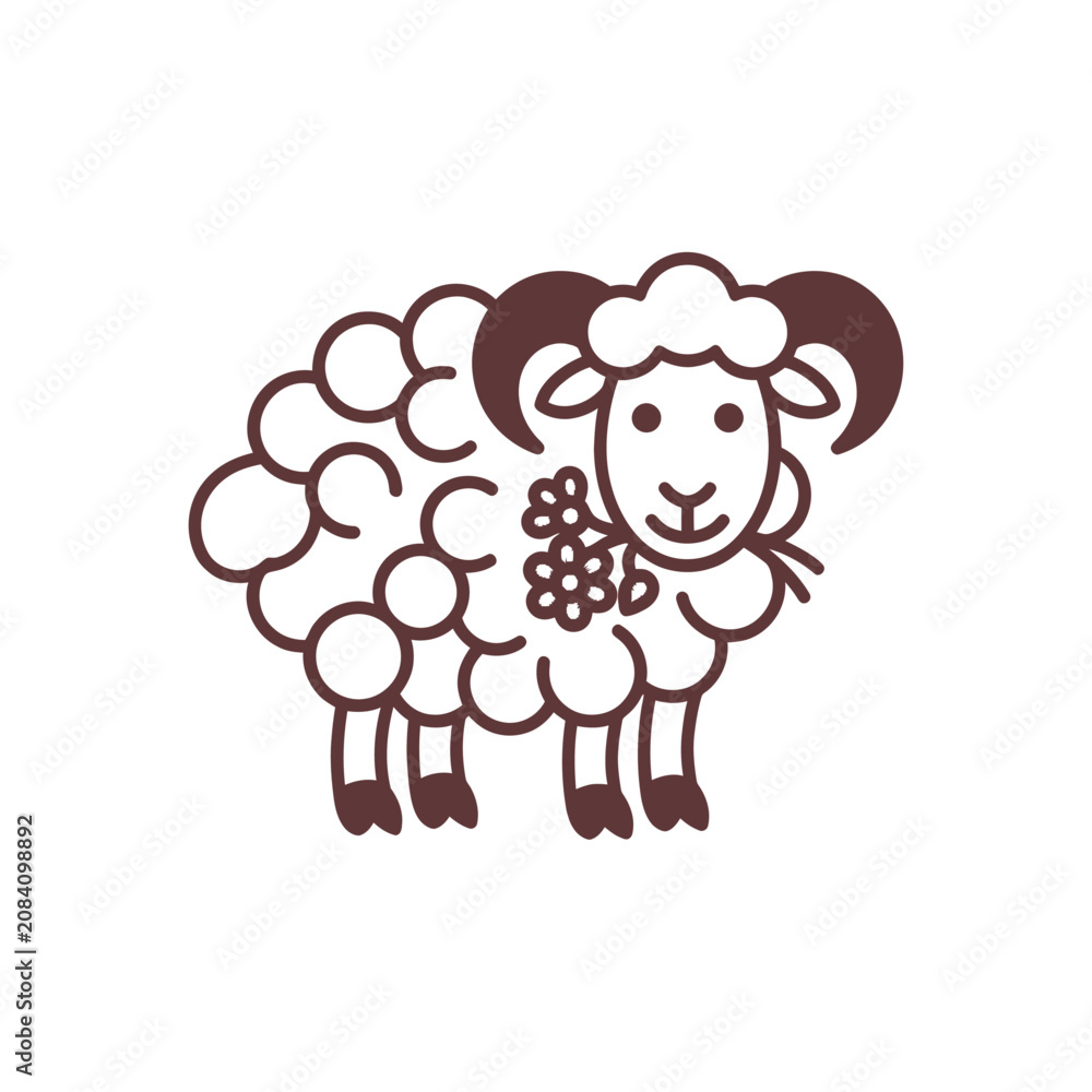 Fototapeta premium Minimalist Ram with Flowers Vector Illustration