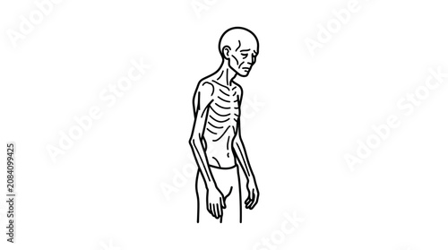 Emaciated Human Skeleton Figure, Malnutrition Concept, Thin Person Illustration