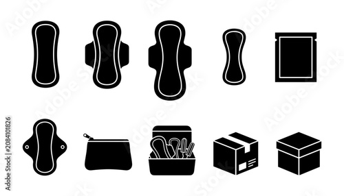 Fotografie Food Icons Set with Various Black Silhouette Shapes Including Bottles, Fries, an