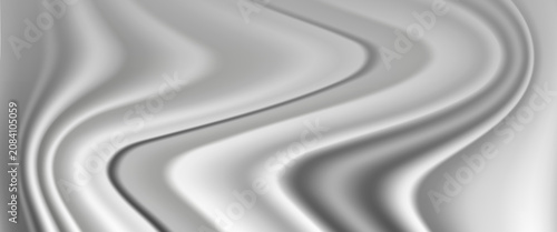 Silver soft silk wave texture abstract background. 3d satin fabric pattern. Luxury curtain liquid smooth cloth backdrop. Fashion rippled and drapery textile banner design. Gray fold surface decoration