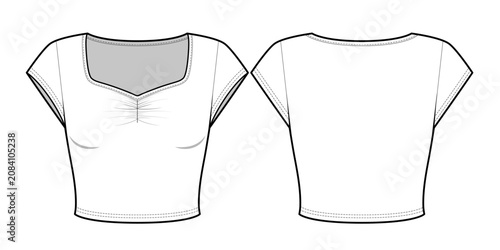 Canvastavla Women's Sweetheart Scoop Neck Crop Top Ruched Center Cap Sleeve Streetwear Tee V