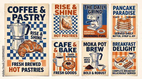 Vintage Cafe and Breakfast Poster Collection - Retro Coffee, Pastry, and Morning Meal Designs