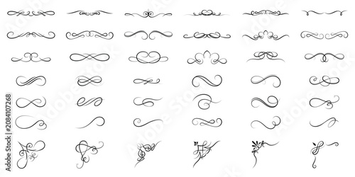 Cuadro en lienzo Elegant decorative flourishes and swirls element vector set
