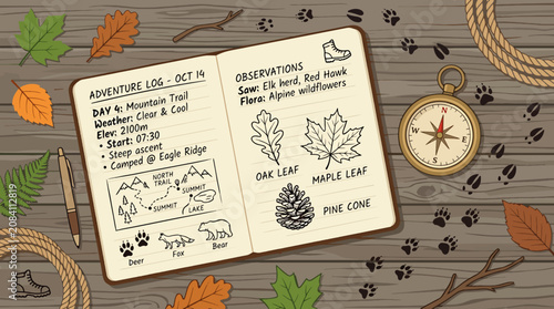 Vintage style observation notebook pages.