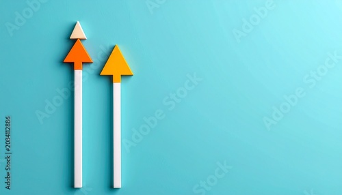 Two upward pointing arrows, one orange and one yellow, on a teal background, suggesting growth and progress