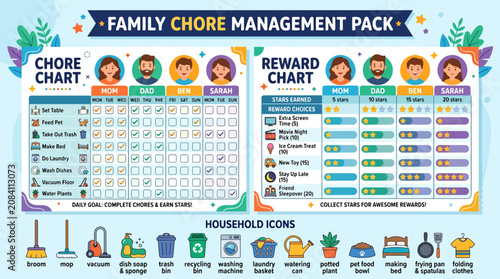Family chore management reward charts.