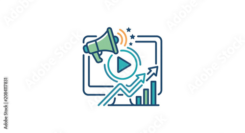 Digital marketing strategy with video promotion and growth chart.