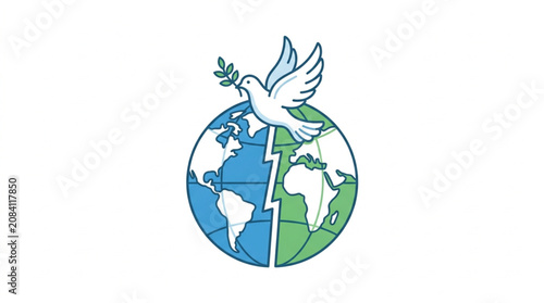 Dove of Peace Flying Over Cracked Earth Globe Symbol.