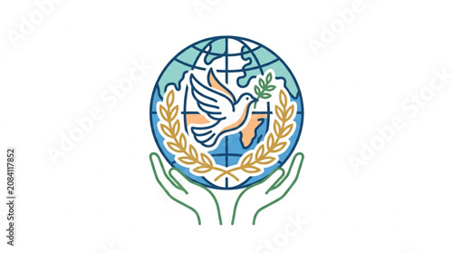 Dove of Peace Symbol with Globe and Hands.