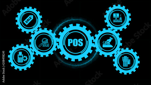 Foto A bright cyan pos business concept featuring a central gear surrounded by smalle
