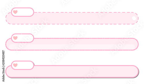 Cute pastel pink lower third banners and twitch stream overlay elements set. Kawaii lavender horizontal text boxes with pink heart icon for video editing and live streaming UI