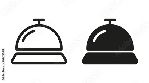 Hotel reception bell flat icon set with outline and solid styles for hospitality services and concierge desk notifications reception concierge hospitality notification
