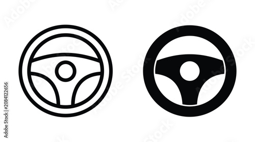Car steering wheel icon set for automotive vehicle control and driving instruction symbols with steering automotive transport transportation dashboard direction