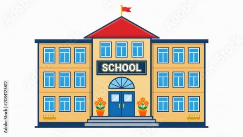 A traditional brick educational building features a prominent red roof and a clear signage indicating that this facility serves as the primary academic institution for students within the local