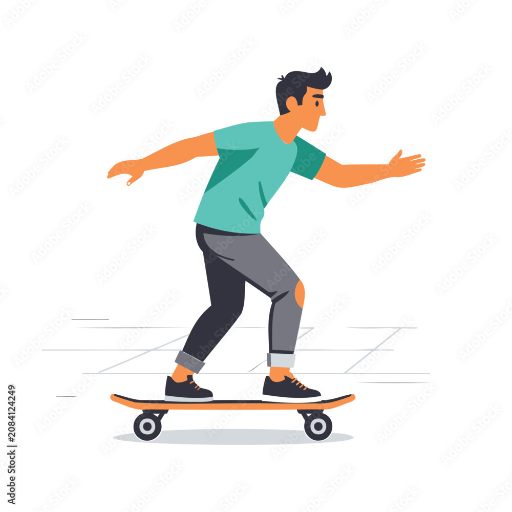 Obraz premium Teenager Riding Skateboard on Concrete Isolated on White