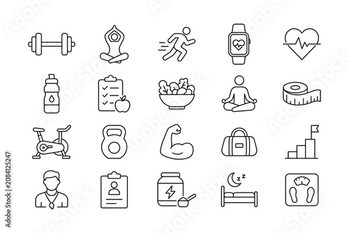 Foto Fitness and Healthy Lifestyle Line Icon Set Vector