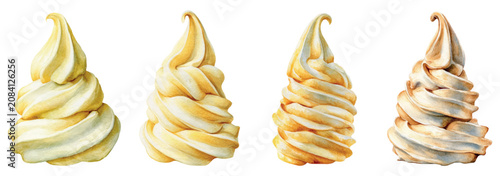 Fotografía Soft serve ice cream variations in a watercolor illustration, presenting differe