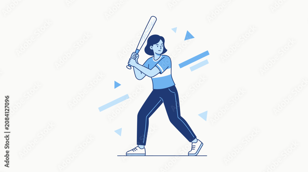 Fototapeta premium Woman holding baseball bat ready to hit ball.