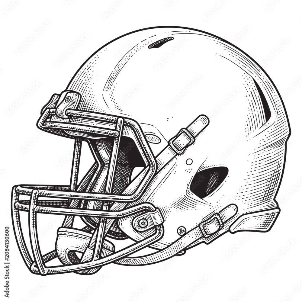 Obraz premium American Football Helmet Graphic, Detailed Vintage Gridiron Sport Equipment