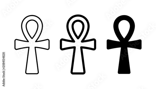 Tableau sur toile Egyptian Ankh Symbols, Ancient Hieroglyph Life Symbol Vector Icons, Black and Wh