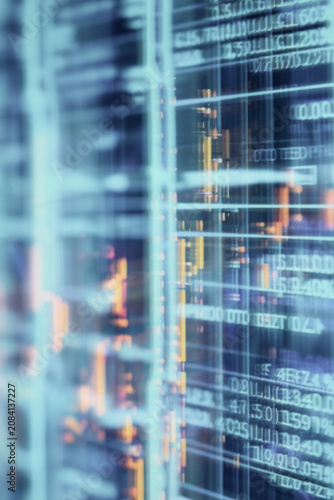 Abstract financial market data visualization with digital trading and analytics
