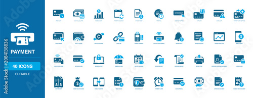 Obraz na płótnie Payment Solid Icon Set with timed card, cash calculator, revenue bars, invoice m