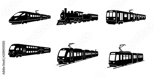 Canvastavla Diverse Train Silhouettes Collection: Modern High-Speed, Classic Steam, Urban Tr