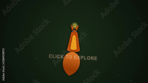 Abstract Animated Fox Character with Click to Explore Text Graphic